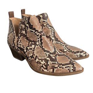 Time and Tru Faux Snakeskin Brown and Tan Ankle Booties, Memory Foam - Size 8